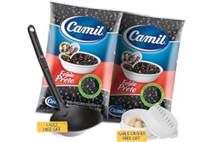 BRAZILIAN CORNER Camil Black Beans or Pinto Beans, 4 Pack Bundle: 2 x 2.2 lbs Beans, Ladle Serving Spoon and Garlic Crusher | Imported from Brazil | 2 Packs Feijao Preto ou Carioca Camil 1Kg + Concha e Triturador de Alho (UN, Black Beans Bundle)