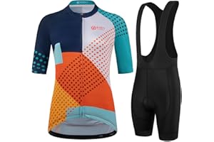 GCRFL Women's Cycling Jersey Set Short Sleeves Bike Jersey Zipper Pocket Bicycle Shorts with 4D Padded, Cycling Clothes Women