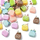 KitBeads 30Pcs 6 Colors Resin Cake Charms Opaque Sweet Dessert Mini Cake Roll Food Charms for Jewelry Making Bracelets Earrings Keychains Crafts
