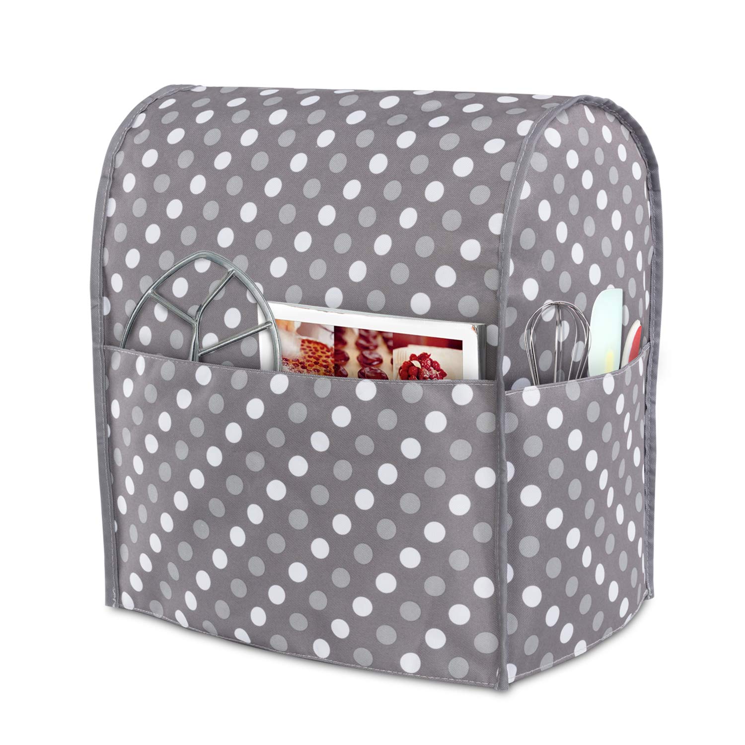 Luxja Dust Cover for 6-8 Quart Stand Mixer, Cloth Cover with Pockets for Accessories, Gray Dots