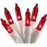 612 Vermont 100 Red Christmas Lights on a White Wire String, UL Approved, Indoor and Outdoor Use, 18’ of Lighted Length, 20’ of Total Length