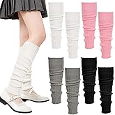 Hftjtsa 4 Pairs Winter Leg Warmers for Girls Japanese Knitted Loose Socks Kawaii Knee High Harajuku Women Lolita Socks Cover