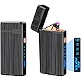 ULMCULM 2 Pack Electric Lighter, USB Rechargeable, Plasma Dual Arc, Windproof Flameless, Pocket Metal Lighter with LED Battery Indication for Indoor Outdoor (Black & Black)