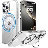 Temdan Designed for iPhone 16 Pro Case, 360°Rotatable Ring Stand Case Compatible with MagSafe Military-Grade Protection Magnetic Kickstand Case 6.3 inch-Clear