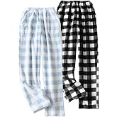 Yimoon 2 Pack Women's Plaid Fluffy Pajama Pants Fleece Pants | Soft &amp; Warm, with Pockets, Flannel Sleep Pants, Fuzzy Pants, Lounge Pants, Comfy Pj Bottom
