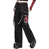 MEINVQIAOTI Hip Hop Skull Print Rivet Punk Grunge Goth Pants Heavy Industry Chain Functional Boyfriend Cargo Pants for Women