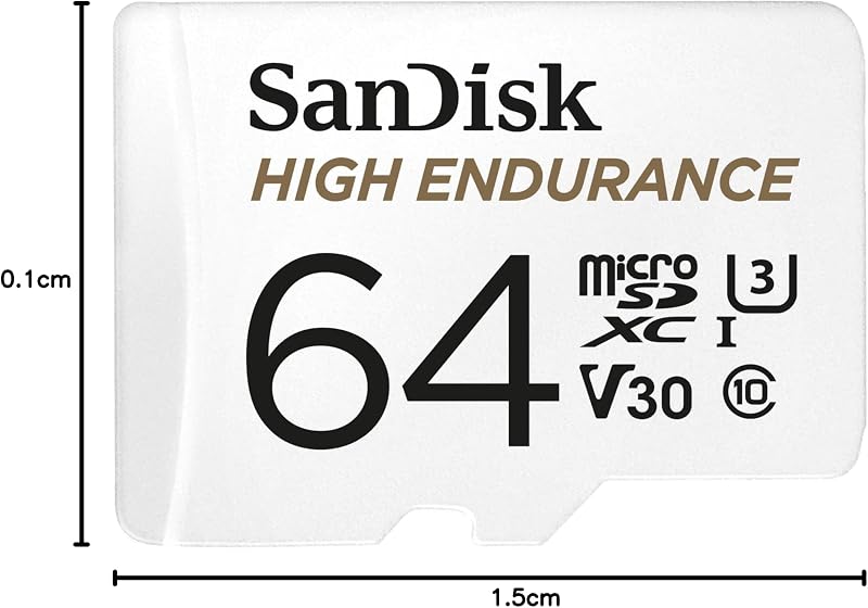 High Endurance Video Monitoring for Dashcams & Home Monitoring 64 GB microSDXC Memory Card + SD Adaptor, Up to 100 MB/s Read and 40 MB/s Write, Class 10, U3, V30, White