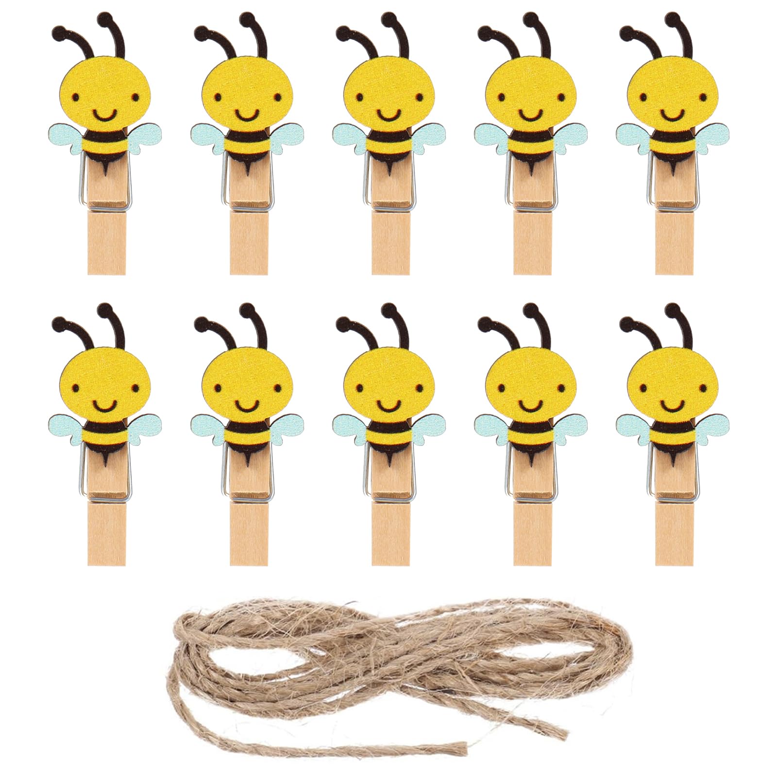 Photo 1 of FYSUIMU 50Pcs Bee Wooden Clip with Jute Twine Cute Clothespin Craft Clip Decorative Photo Hanging Peg Pin for Summer Card Picture Art DIY Supplies