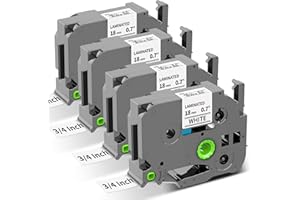 Oozmas 18mm Label Tape Replacement for TZe-241 Brother Label Maker Tape 18mm 0.7 Inch Tz Laminated White TZe241 P-Touch Black on White for PTD410 PT-D400 PT-D610BT PTD600 Refill, 3/4 Inch, 4 Pack