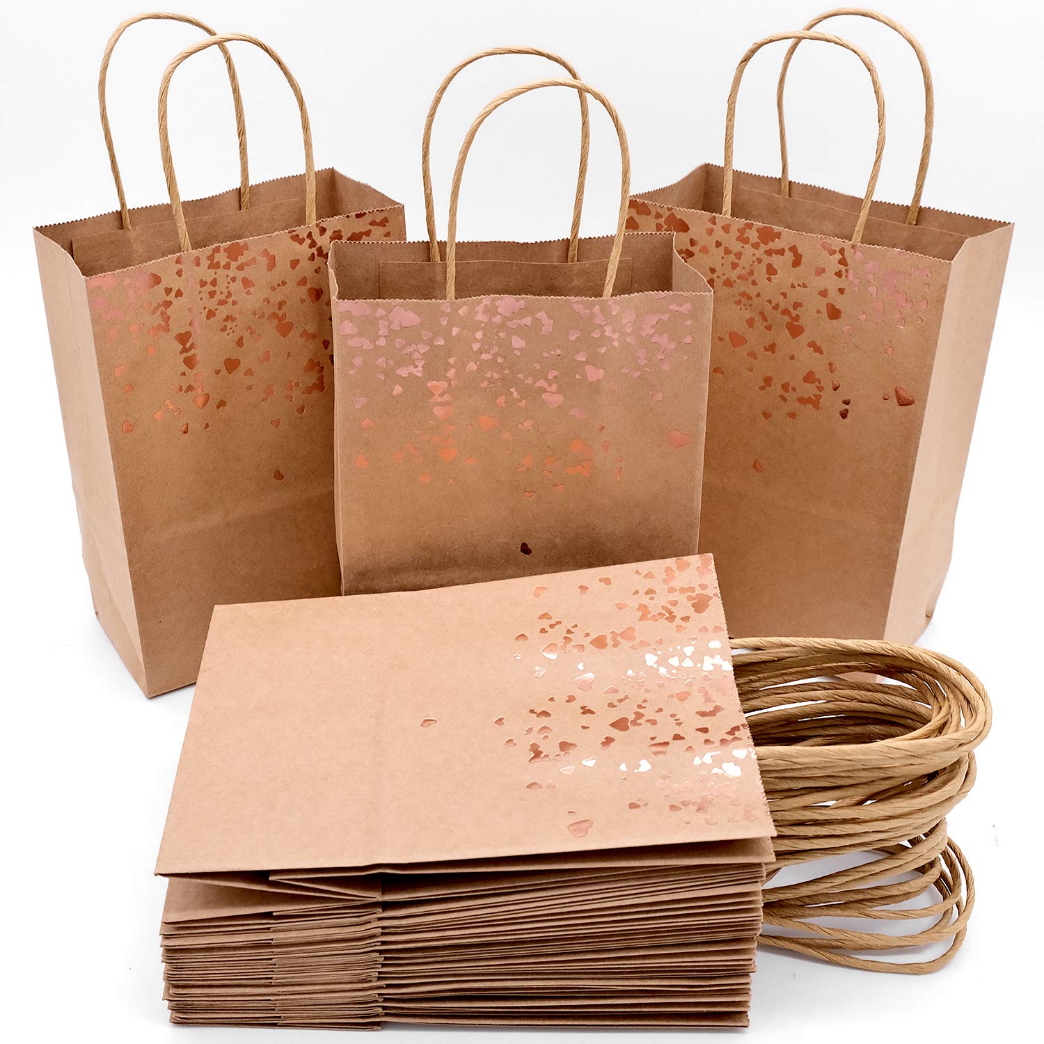 JJQHYC Gift Bags with Handle Kraft Paper Bags Small Birthday Bag Party Gift Bags with Elegant Gold Leaf Decoration (18 PCS)