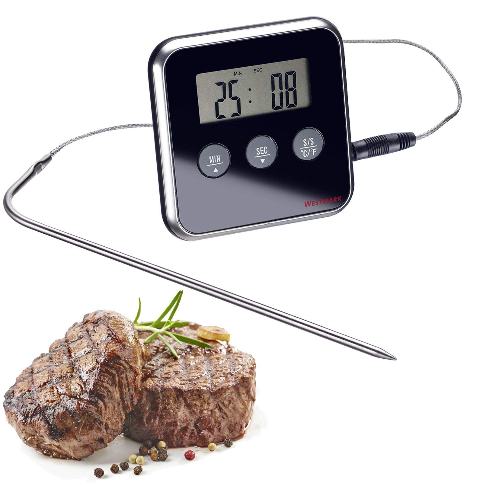 Westmark Digital Roast Thermometer, with Alarm Function, for Standing Or Hanging, Stainless Steel/Plastic, Silver/Black, 12912280 — image 1
