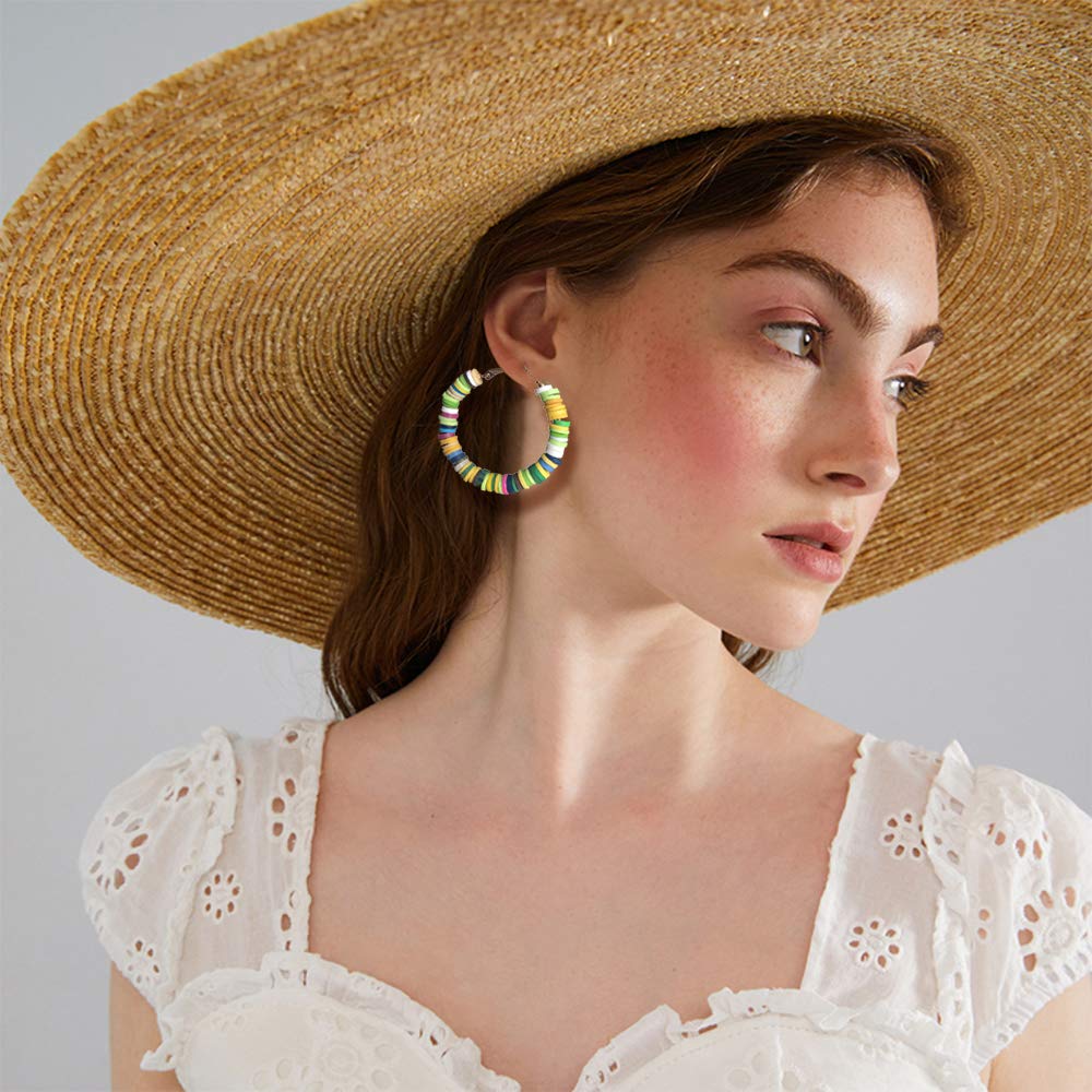 Beaded Hoop Earrings Boho Handmade Multicolor Bead Earrings for Women Girls - KEAAI