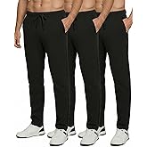 Real Essentials 3 Pack: Men's Tech Fleece Athletic Casual Open Bottom Sweatpants with Pockets (Available in Big & Tall)