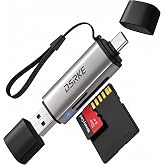 DSRKE SD Card Reader, USB-C &amp; USB 3.0 Dual Connector, Micro SD Card Adapter | Aluminum Memory Card Reader, Dual-Slot for SD/microSD/SDHC/SDXC up to 2TB, for iPhone 17/16/15, MacBook, iPad &amp; Android