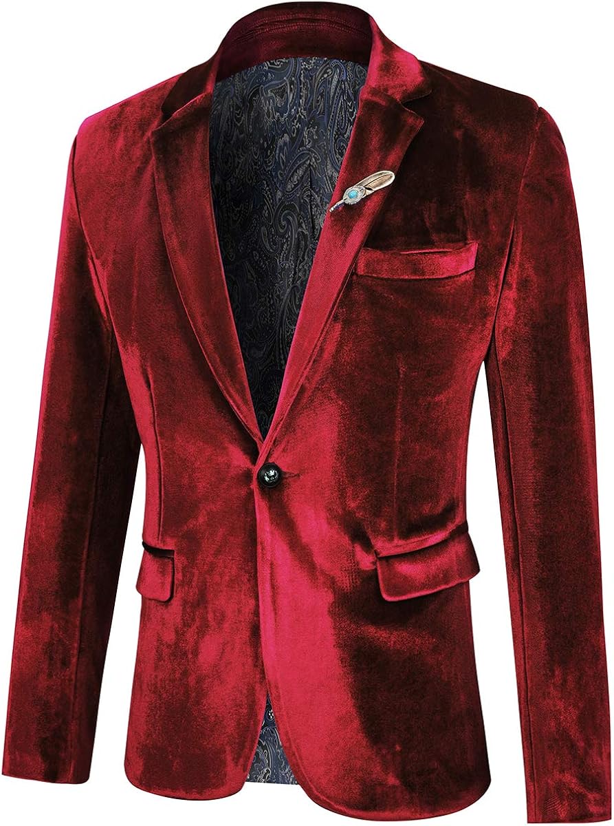 WEEN CHARM Men's Velvet Suit Jacket One Button Slim Fit Velvet Blazer at  Men’s Clothing store