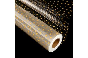 TIMEUPRISE 120 ft Clear Cellophane Wrap Roll (120 Ft x 34 in), 3 Mil Thicken Irregular Yellow Dot Cellophane Gift Wrapping Pa