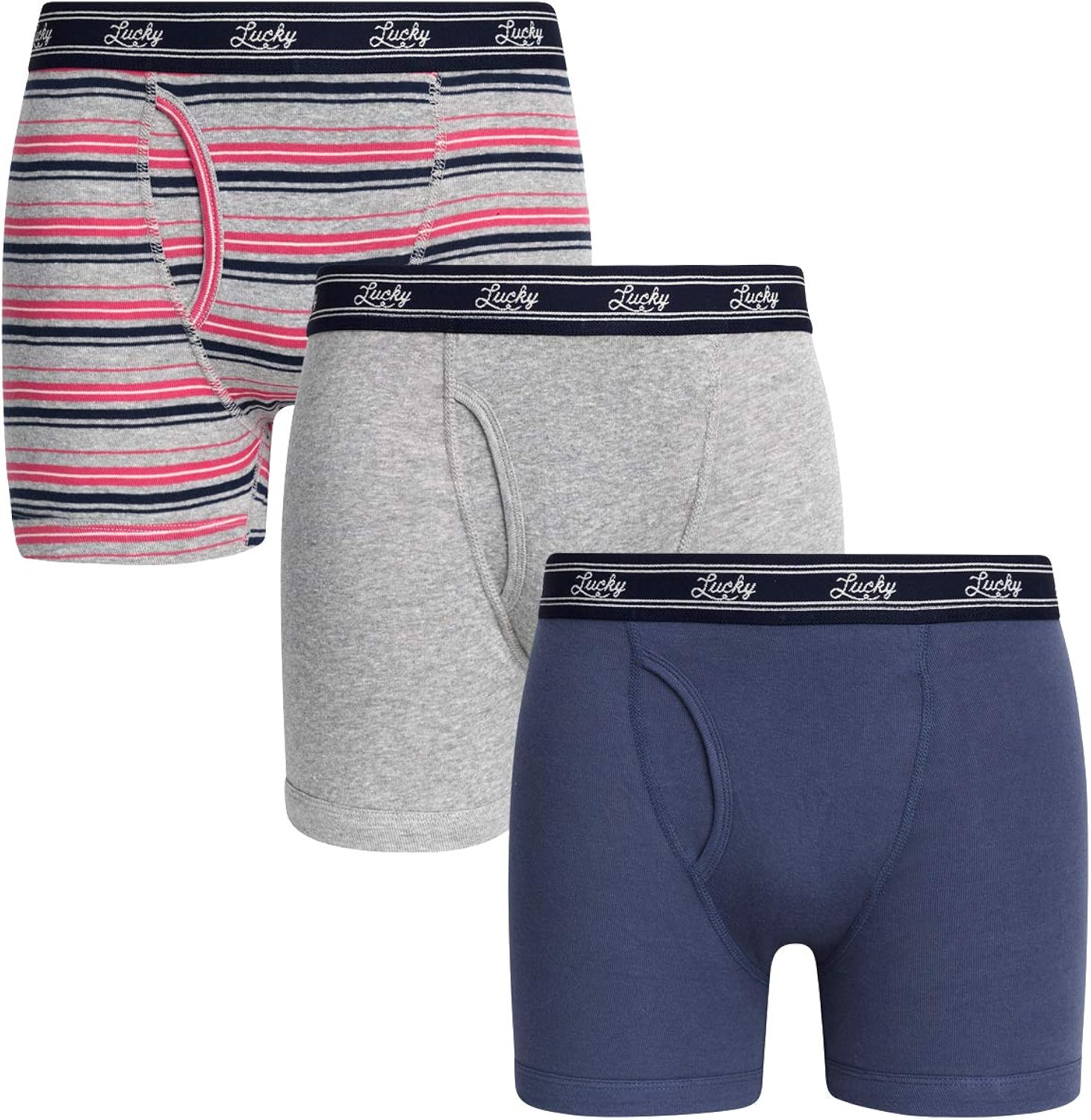 Lucky Brand Men's Cotton Boxer Briefs Underwear with Functional Fly, 3