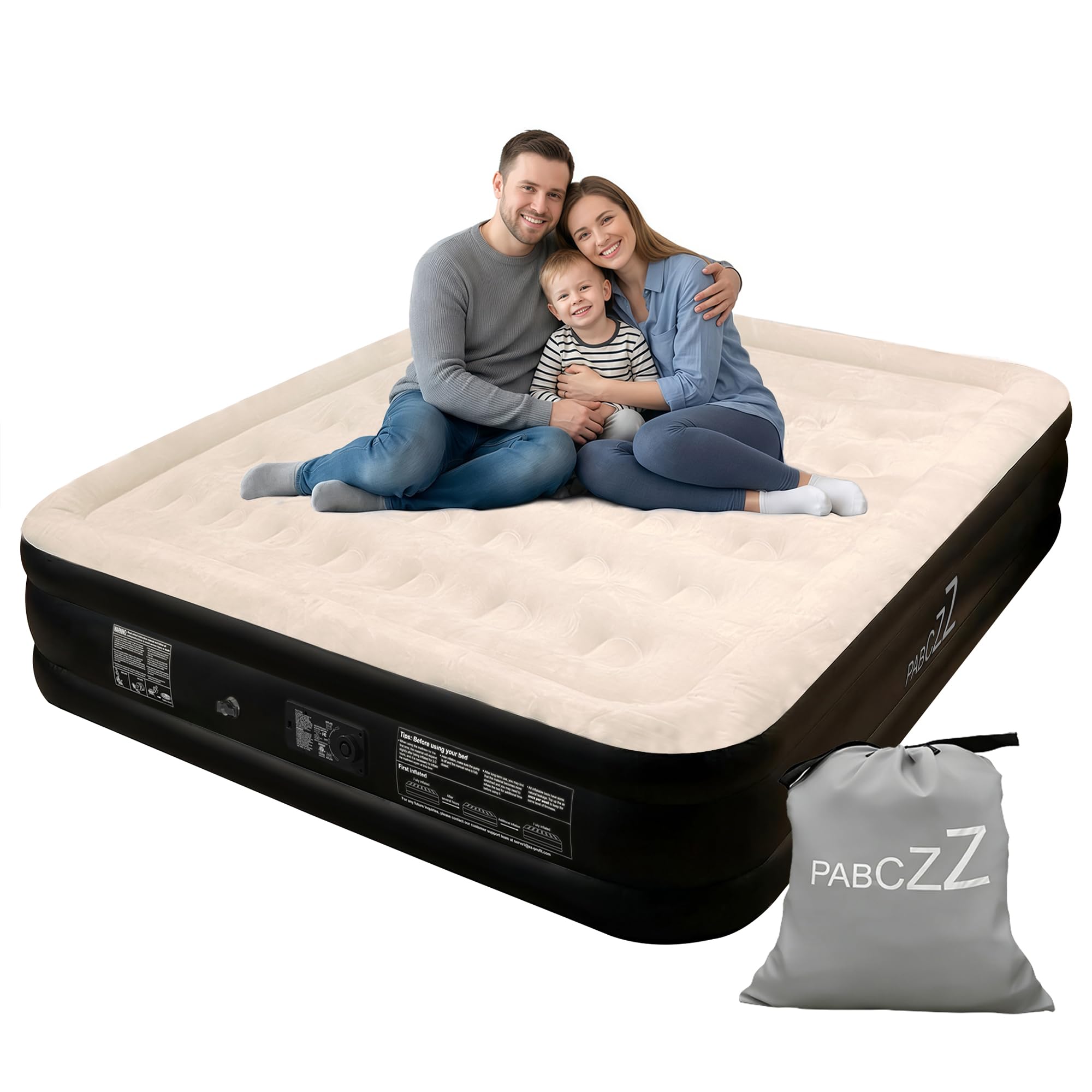 PABCZZ King Size air Mattress – 18-Inch Thickened Inflatable Mattress for Camping, Home Use & Guest Accommodation, Comes with Storage Bag, Supports Up to 750 Pounds