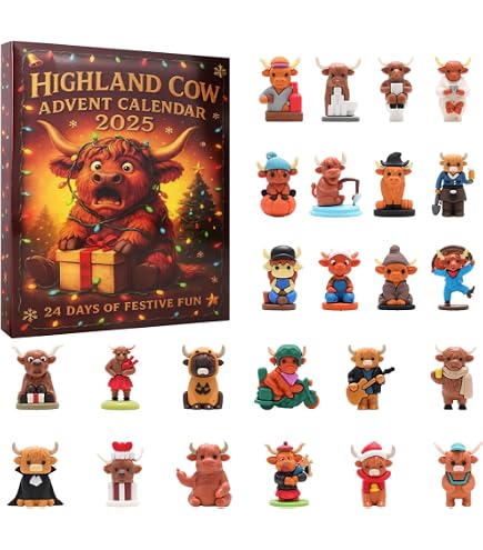 Calendrier De L'Avent Vache Highland 2025 - 24 Jours Décorations Noël Bétail Mignon