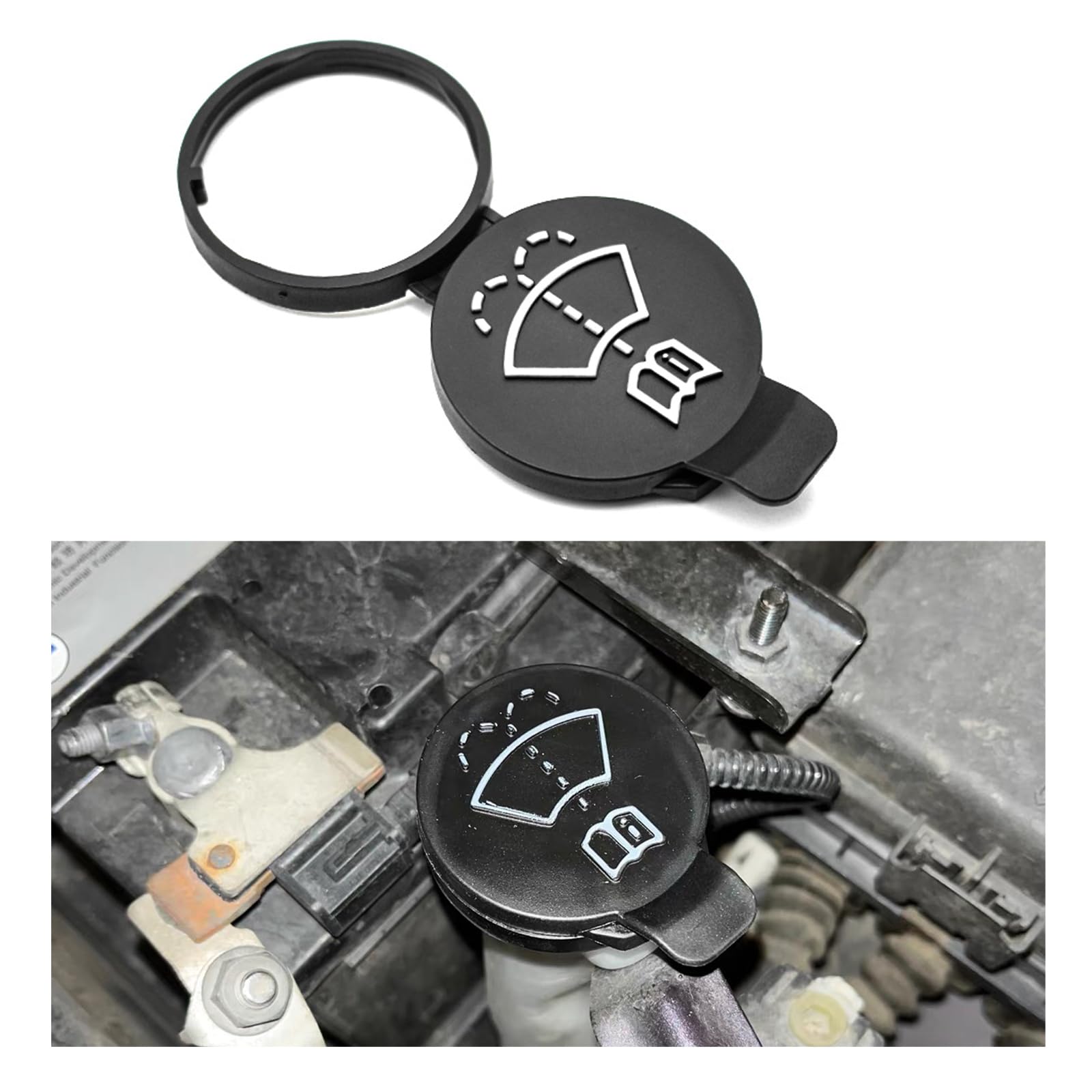 Photo 1 of Augeny Windshield Wiper Washer Fluid Reservoir Tank Bottle Cap, Plastic Liquid Storage Bottle Tank Ring Lid Cover, Auto Replacement Accessories Fit for OEM 12767700 13227300 19172571