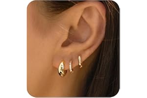 Trinckle 3 Pair Small Gold Hoop Earrings Sets For Multiple Piercing, Chunky Gold Hoop Earring For Women as Huggie Earrings He