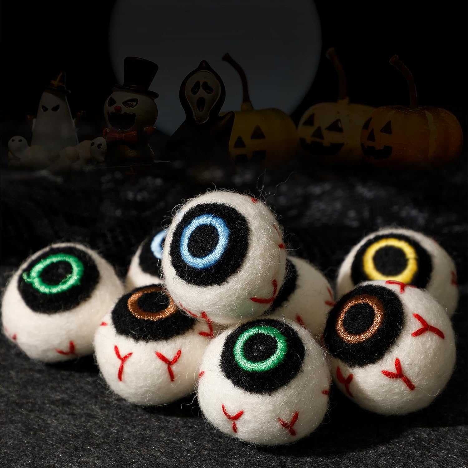 Vase Fillers - Liliful 8 Pcs 40mm Large Halloween Decorations Felt Eyeballs Fake Eyes Eyeballs Halloween Props Eyeballs Ornament for Tiered Tray Decor Vase Filler Clear Jar Table Home Party Indoor Decor
