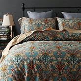 mixinni Farmhouse Boho Comforter Set Queen Size - 3 Piece Lightweight All Season Bedding Set with Fluffy Comforter & 2 Pillow Shams, Floral Botanical Design, Soft Breathable Microfiber