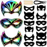 Deekin 36 Pcs Mardi Gras Hero Scratch Masks, Masquerade Mask Bulk Color Your Own Mask Crafts Rainbow Paper DIY Craft Kit Making Kit (Classic)