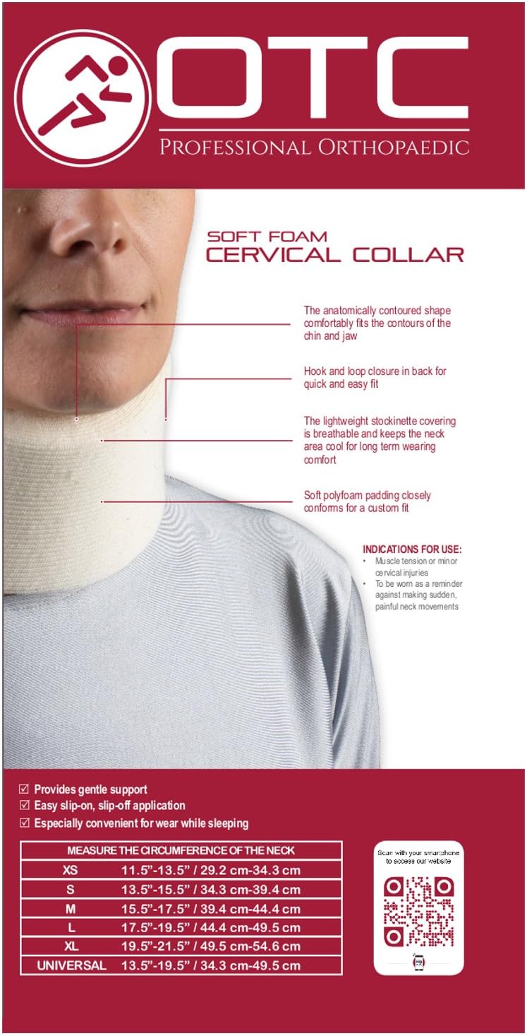 OTC Cervical Collar, Soft Foam, Neck Support Brace, Medium (Narrow 2.5" Depth Collar): Health & Personal Care