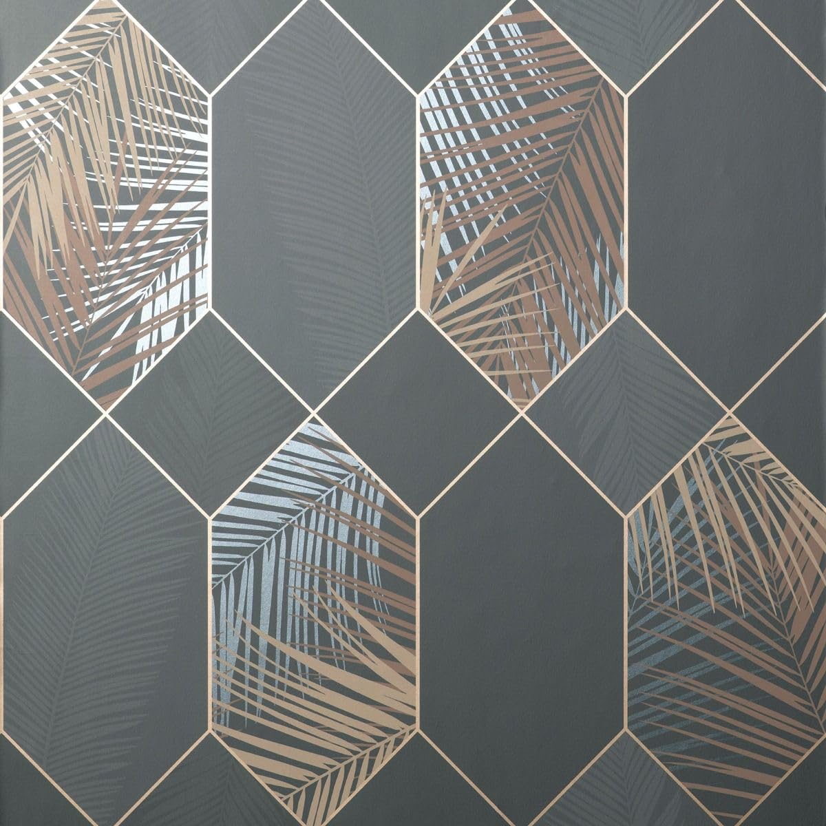 Fine Decor FD42833 UK Miami 2021 Tropical GEO Charcoal, Grey