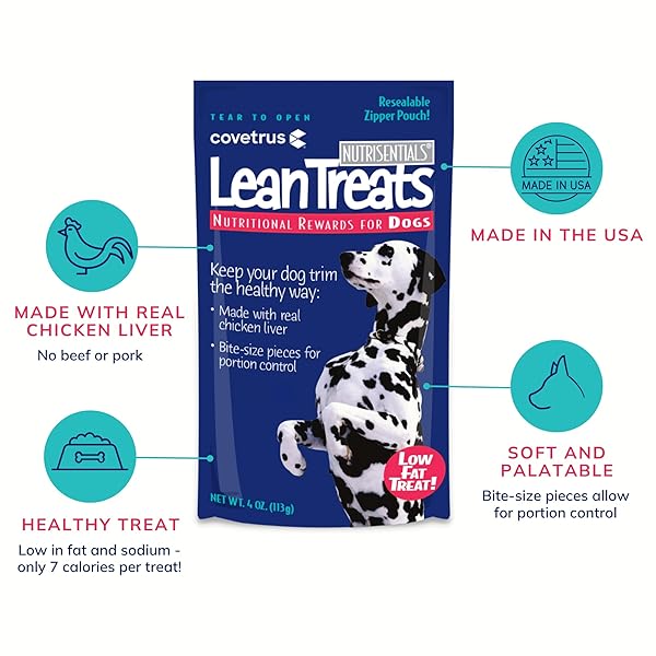COVETRUS NUTRISENTIAL LEAN TREATS FOR DOGS – SMALL, MEDIUM & LARGE DOGS (K9) – NUTRITIONAL LOW FAT, BITE-SIZE – SOFT CHICKEN FLAVOR – 1 PACK – 4OZ