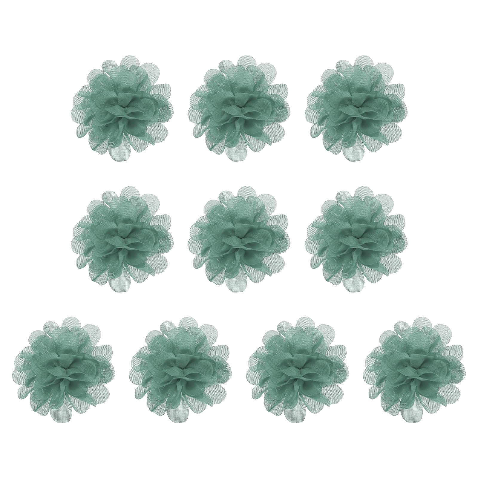 PATIKIL 2.8" Chiffon Flowers, 10 Pcs Mesh Fabric Flowers Sewing Fabric Appliques Headband Embellishments for DIY Craft Wedding Decor, Dark Mint