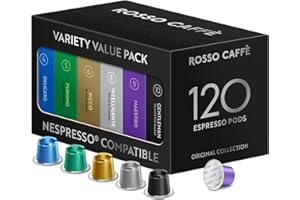 ROSSO CAFFÈ 120 Espresso Coffee Pods for Nespresso Original Machines - Premium Capsules Variety Value Pack 6 Flavors, Rich Br
