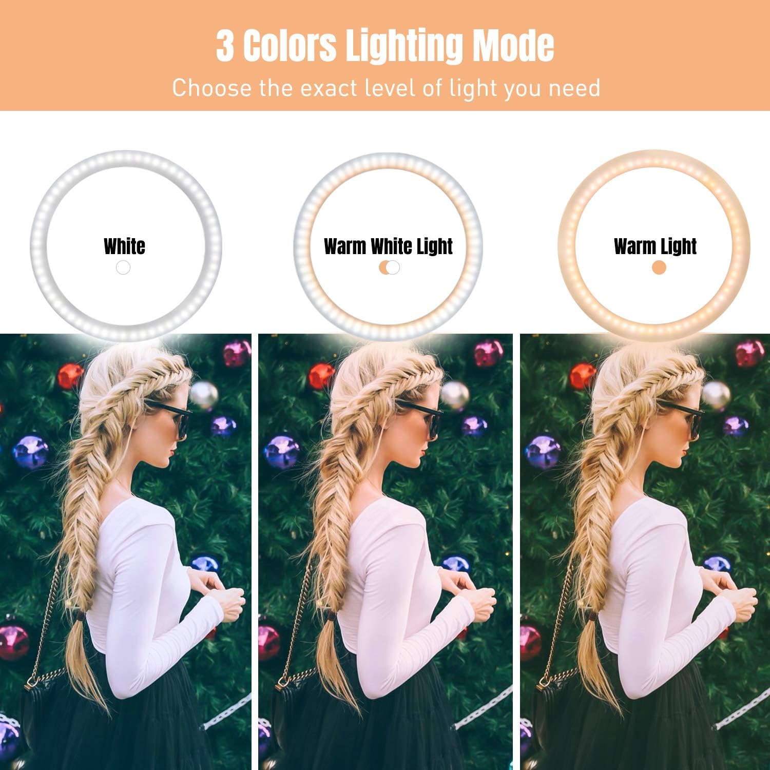 10” Ring Light LED Desktop Selfie Ring Light USB LED Desk Camera Ringlight 3 Colors Light with Tripod Stand iPhone Cell Phone Holder and Remote Control for Photography Makeup Live Streaming (Natural): Camera & Photo