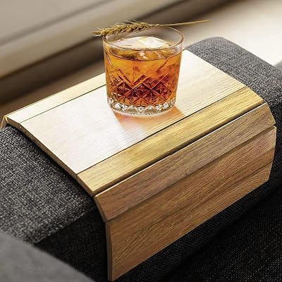 Besto Sofa Arm Tray Foldable Wood Tray Brown 37.5x25 cm Non Slip Backing
