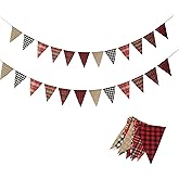 24PCS Imitated Burlap Pennant Banner, Multicolor Fabric Triangle Flag for Outdoor Party Wedding Christmas Birthday Decoration (Grid Style)