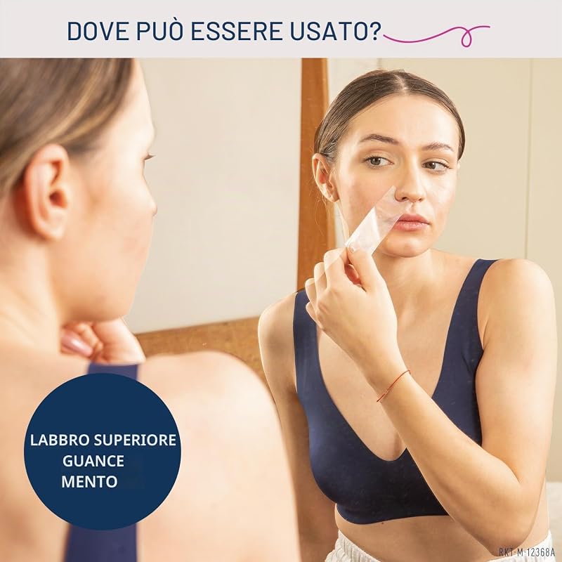 Expert Fasce di cera fredda depilatoria per la depilazione del viso, adatto per labbro superiore (Bigotte), con burro di karitè, 16 strisce