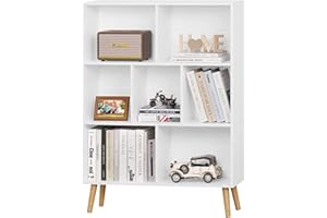 YAHARBO White Bookshelf,3 Tier Book Shelf with Legs, 7 Cube Minimalist Bookcase,Storage Organizer Shelves Display Bookcases for Bedroom,Living Room