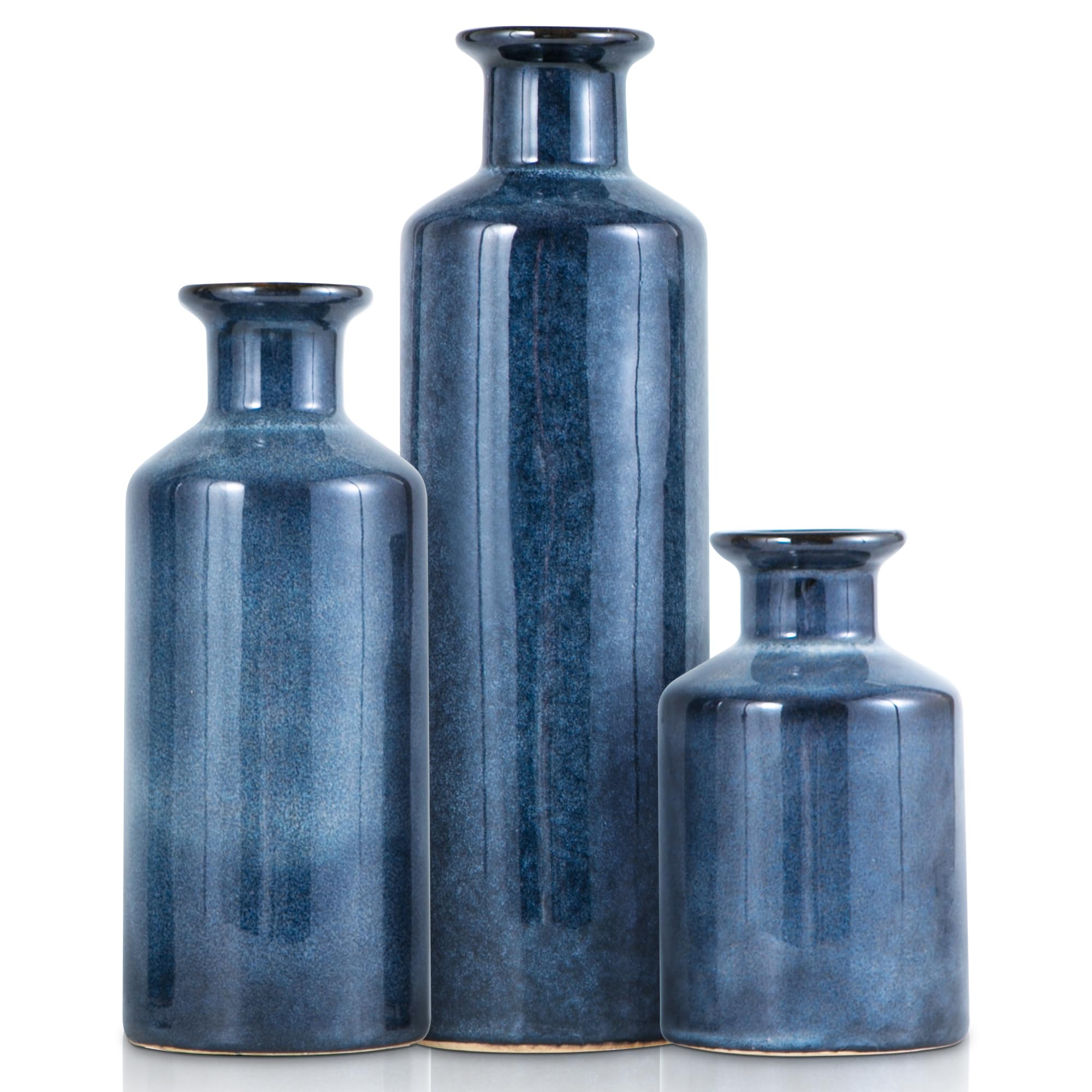 Mowtanco Blue Ceramic Vase Set of 3 Small Vases, Modern Farmhouse for ...