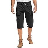 Yevtzl Long Cargo Shorts for Men Below Knee Length 3/4 Joggers Quick Dry Hiking Shorts Lightweight Casual Workout Capri Pants
