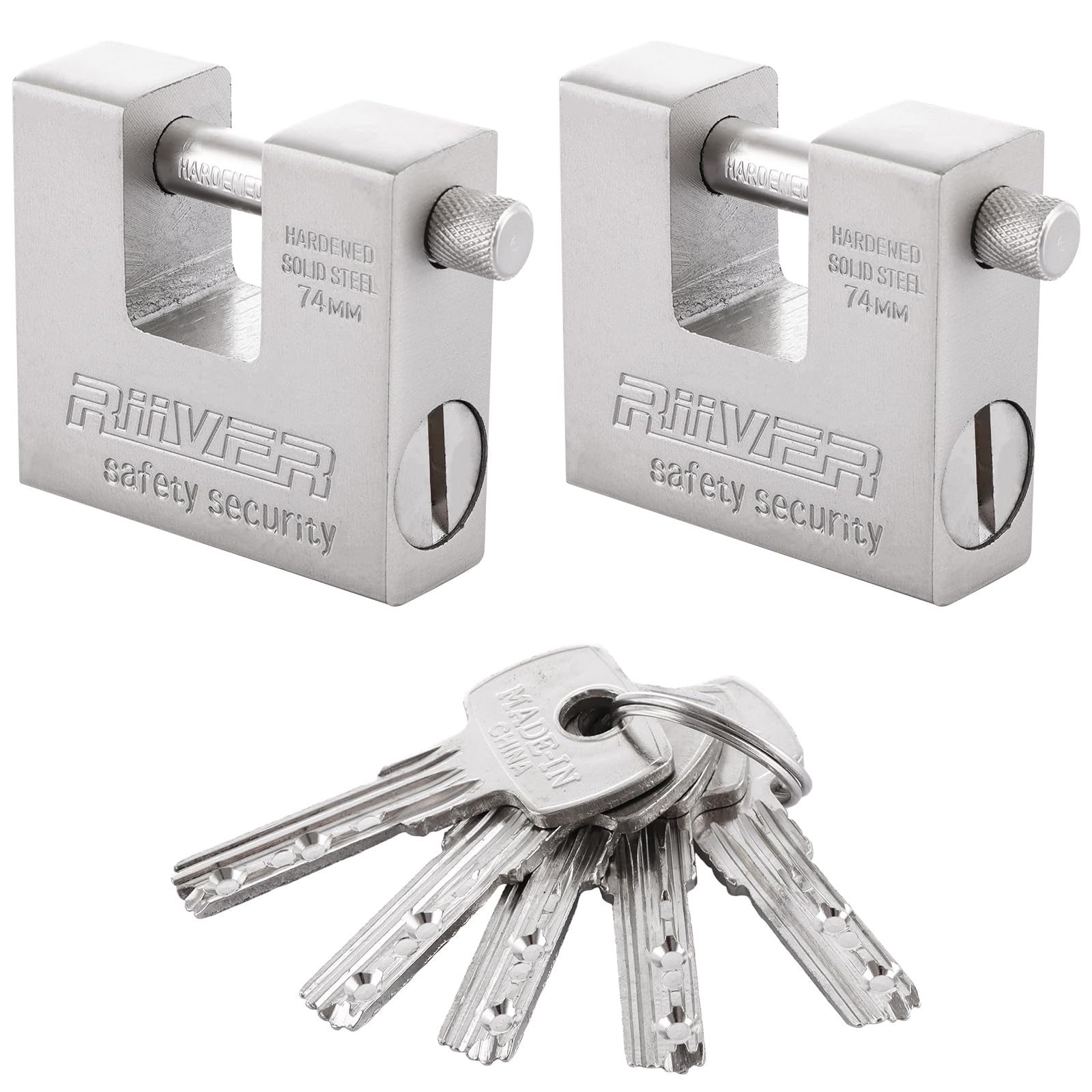 JMIATRY 2 Pcs Container Padlock with Keys, 74mm Heavy Duty Security Padlock, 12mm Thick Shackle, Anti Drill Cylinder, Steel Padlocks for Container, Door, Shed, Lockers, Gates and Warehouses