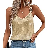 Womens Sequin Top V Neck Strappy Sparkle Camisole Glitter Sleeveless Tanks Tops