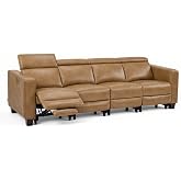 MCombo 109.4'' Zero Wall Hugger Power Recliner Sofa, HL198M4 Toast | 4-Seater, Power Headrest, USB A &amp; C Charge Ports, Solid Wood Legs, Small Spaces, Living Room, Breathable Faux Leather