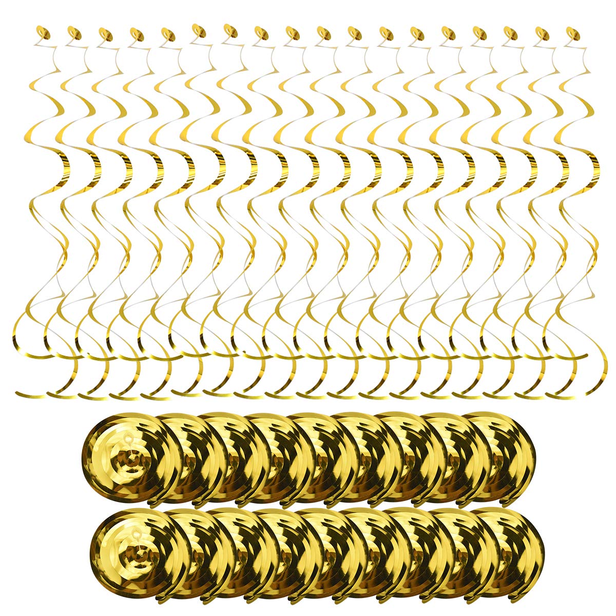 Fodlon 18pcs Swirl Hanging Party Decorations, Gold Swirl Ceiling Decorations, Resuable Spiral Birthday Streamers,Foil Swirl Garland for Baby Shower,Wedding,Christmas,Party Favors Supplies