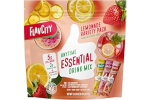 FlavCity Anytime Essential Lemonade Variety Pack - Powder Drink Mix Packets with Collagen - Lemonade Packets in 3 Flavors - Water Flavoring with Collagen, Fiber & Electrolytes (30 Stick Packs)