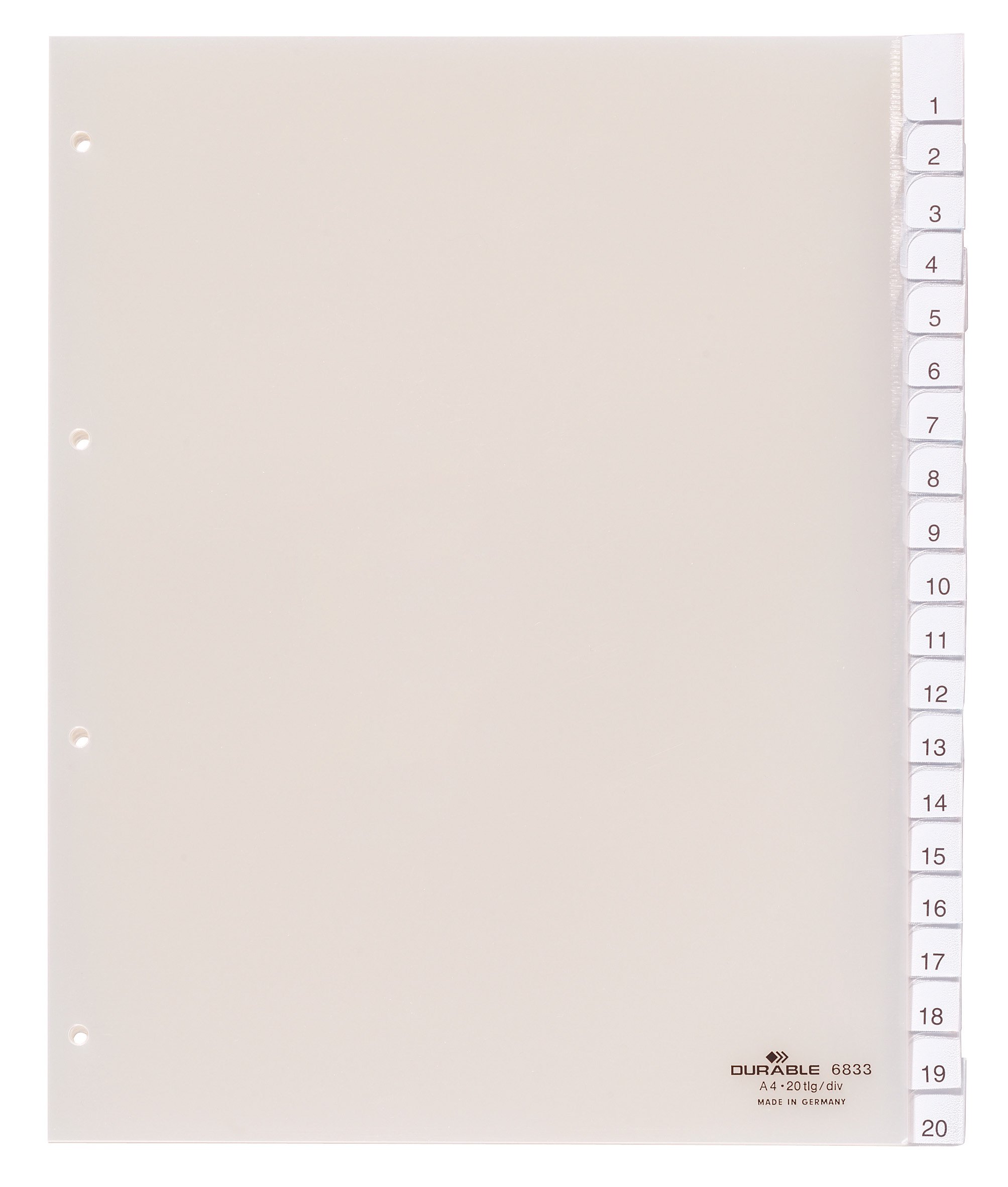 Durable 683319 Extra-Wide Index Set for Punched Pockets with 20 Division Sheets - Transparent