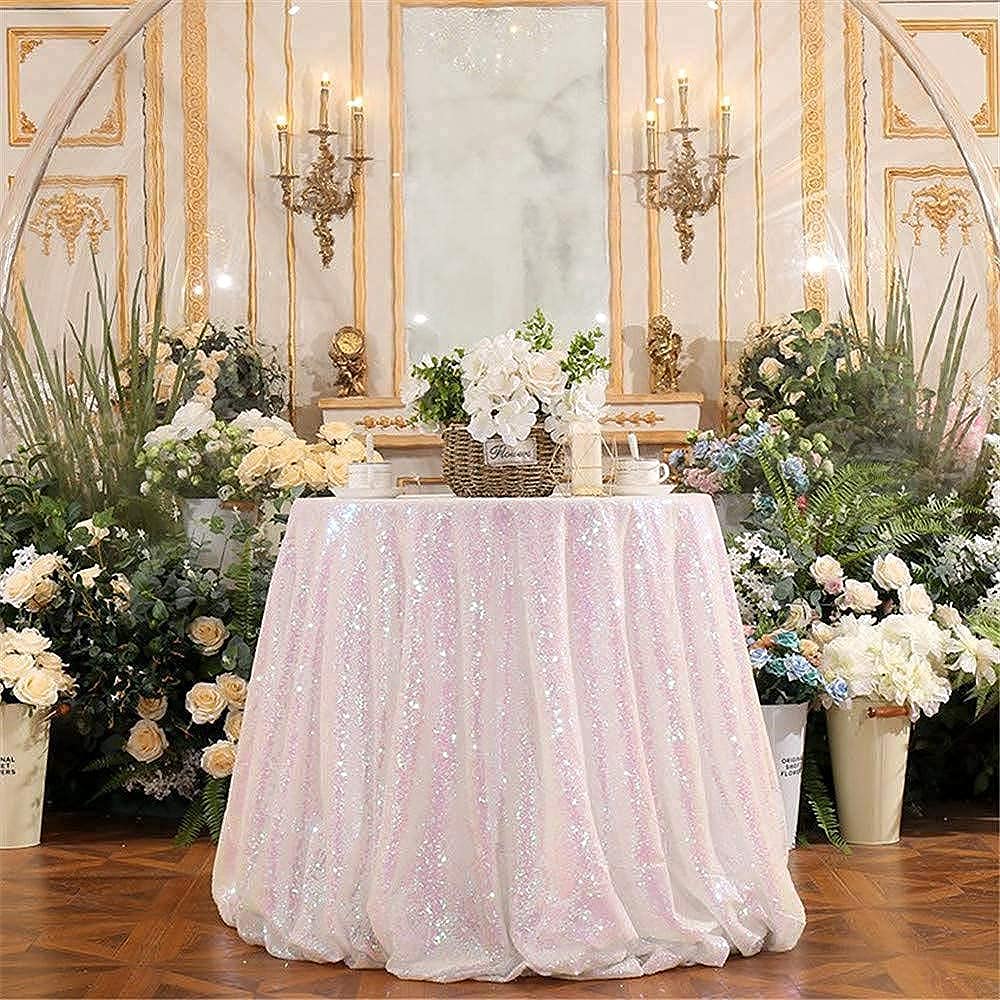 JYFLZQ White Iridescent Sequin Tablecloth 108" Round Sparkly Drape Table Cloths Table Cover Overlay for Wedding Birthday Party Baby Bridal Shower