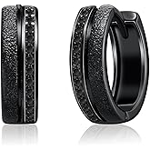 Black Hoop Earrings for Men Women 925 Sterling Silver Hypoallergenic Turquoise/Abalone Shell 15mm Huggie Earrings Punk Gothic Jewelry Gifts for Sensitive Ears Birthday