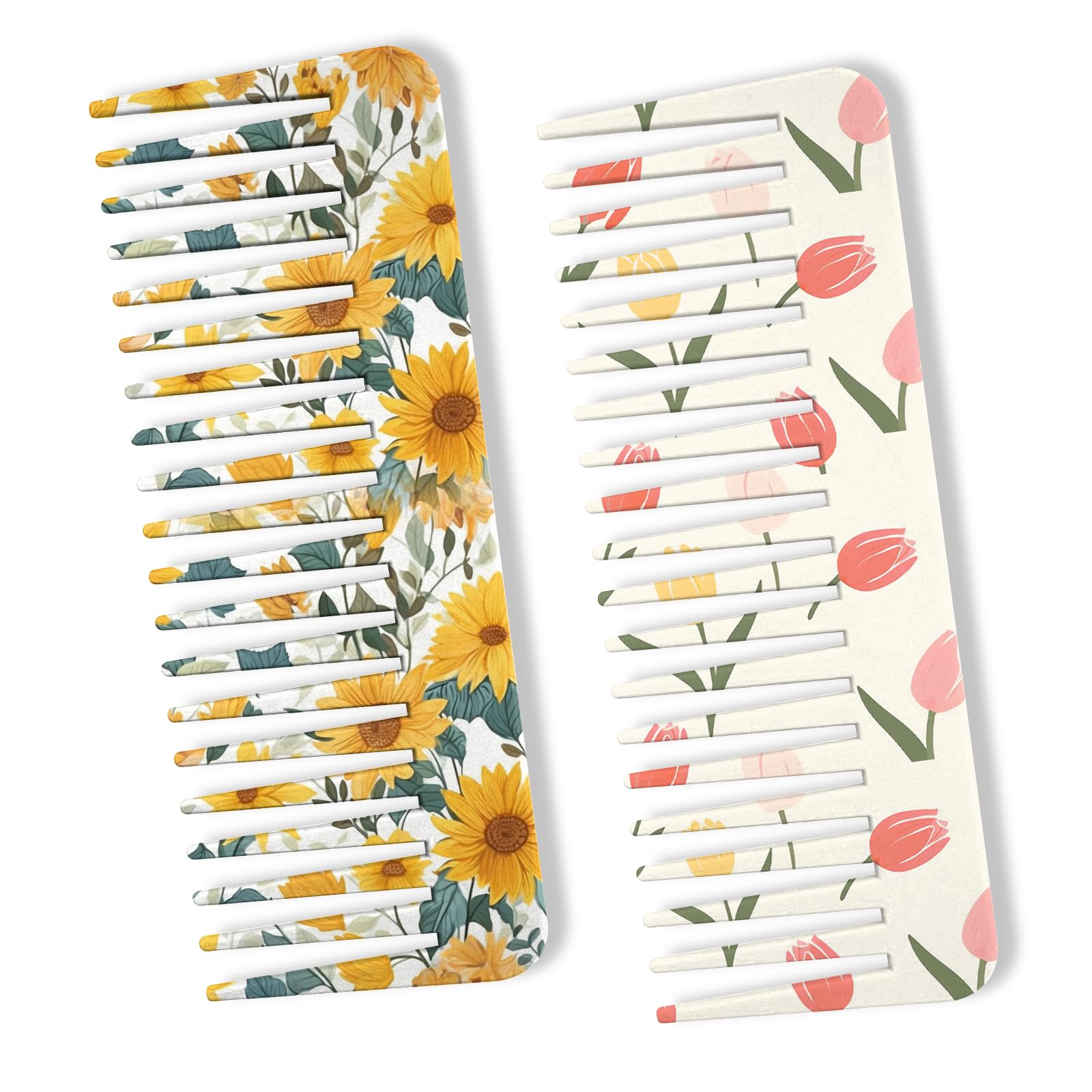 Photo 1 of Miwasion 2PCS Wide Tooth Comb, Large Detangling Hair Comb - Glides Through Tangles with Ease, Cute Wide Tooth Comb Without Handle, Easy for Girls, Women, Men, Curly, Wet & Dry Hair(02-Flower-Yellow)