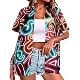 80s 90s Outfits Shirt Women Retro Disco Party Button Up Tshirt Hawaiian Beach Short Sleeve Blouse Top
